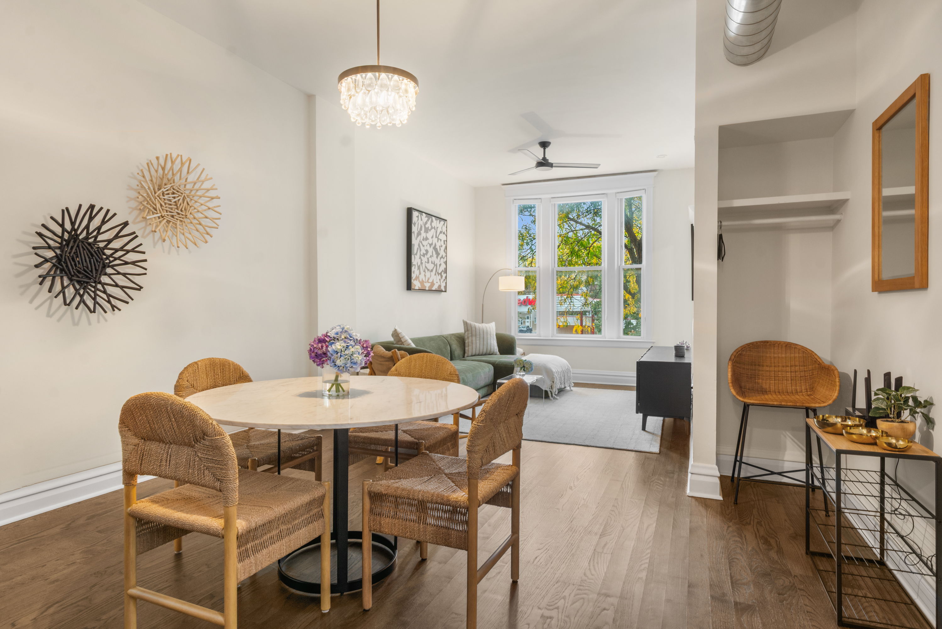 Dining room with table for entertaining and hardwood floors